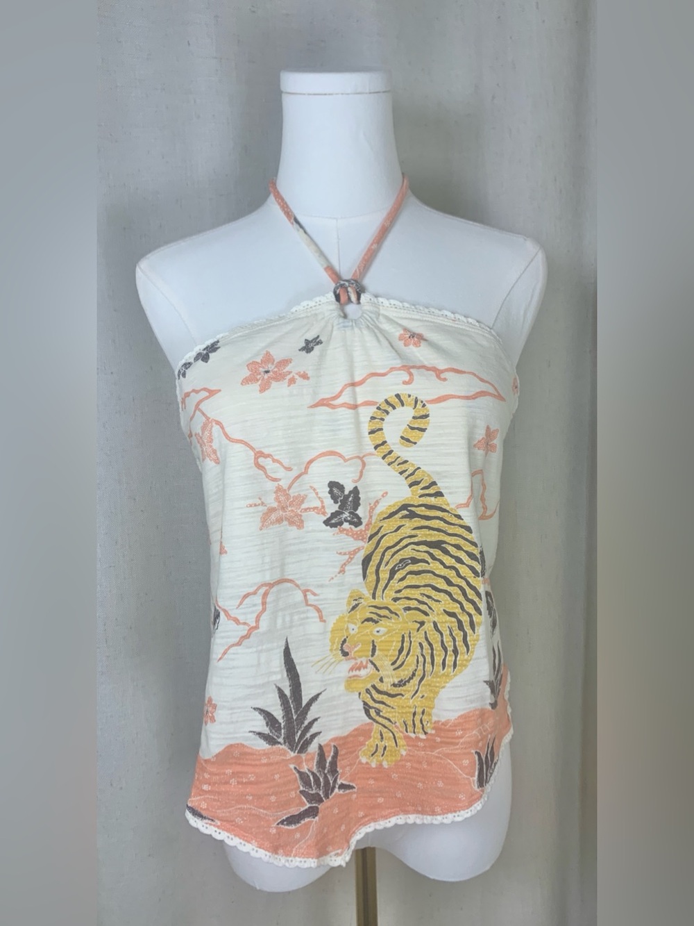 Urban Outfitters Kimchi Blue Tiger Halter Tank Top | Y2K Boho Graphic Cotton XL